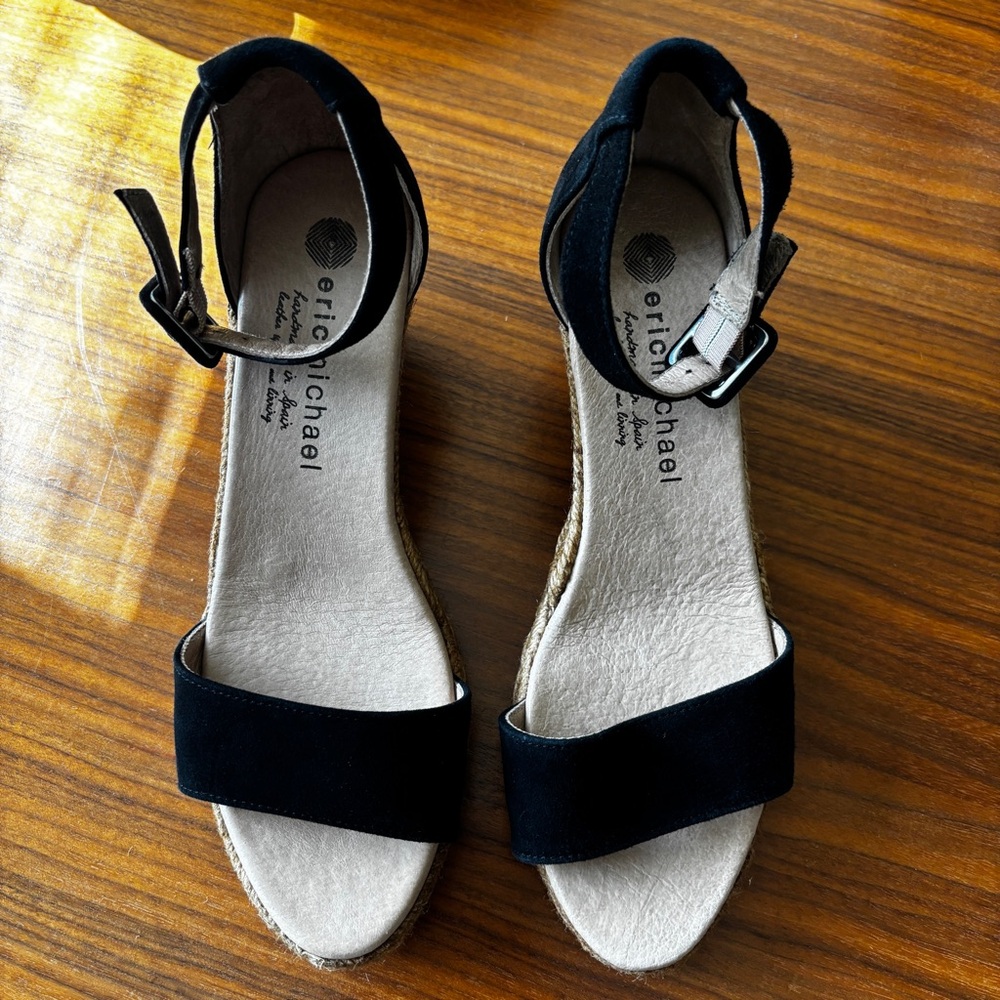 Eric Michael Black Suede Espadrille Heel Size 9